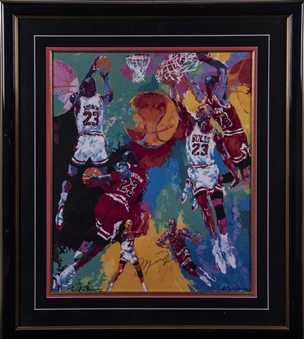 Michael Jordan Signed LeRoy Neiman Print In 30x34 Framed Display (JSA)